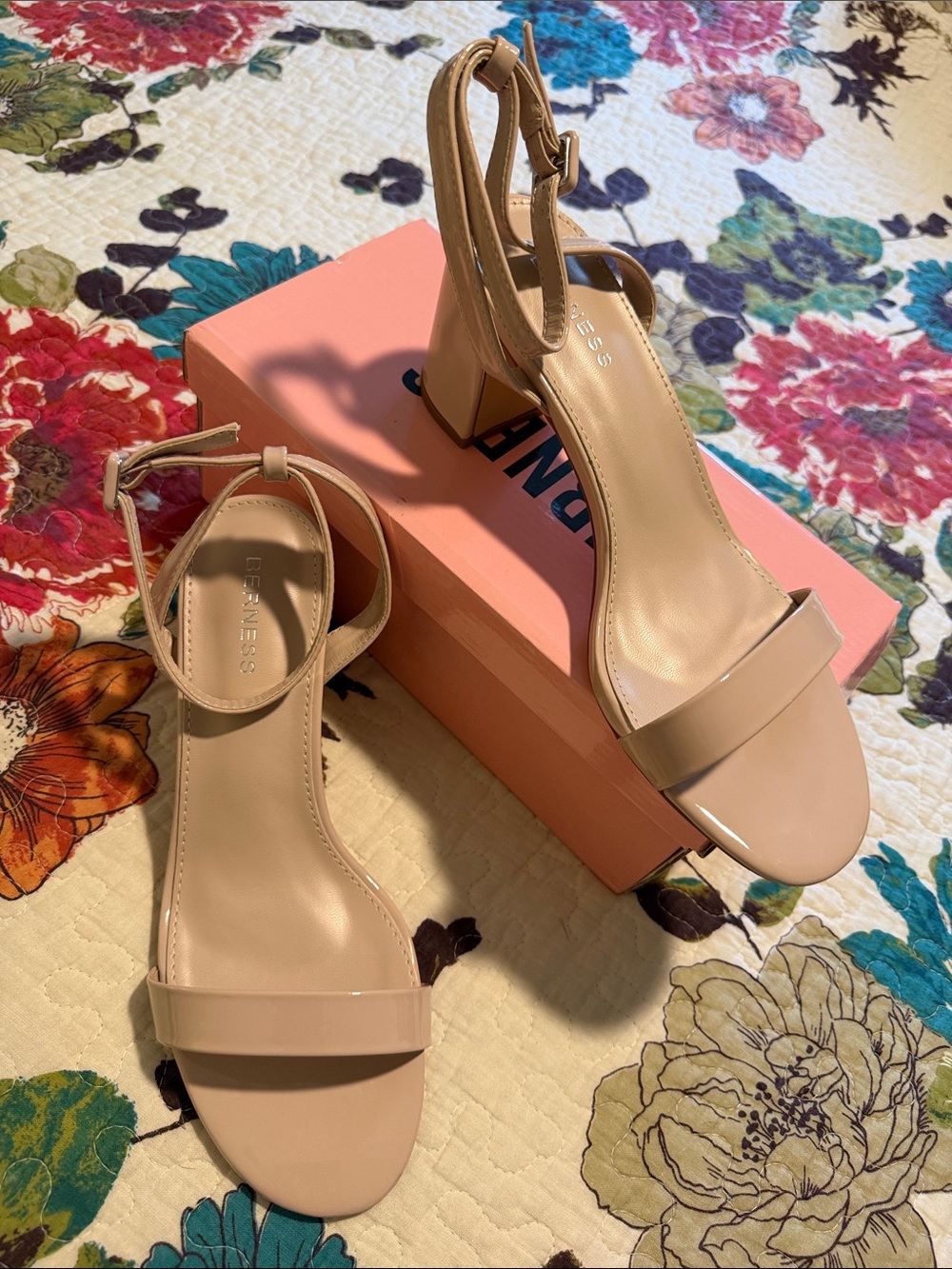 LEFFENESS Nude Ankle-Strap Block Heels for Women — Classic Neutral Sandal